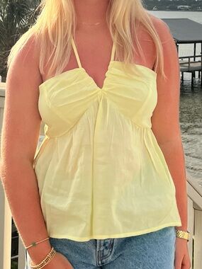 Women’s Yellow Sleeveless Ruched Front Top